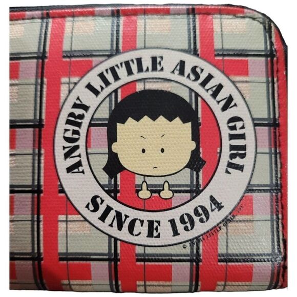 Angry Little Asian Girl Zip Around Wallet Lela Lee Plaid Billfold - Picture 3 of 4